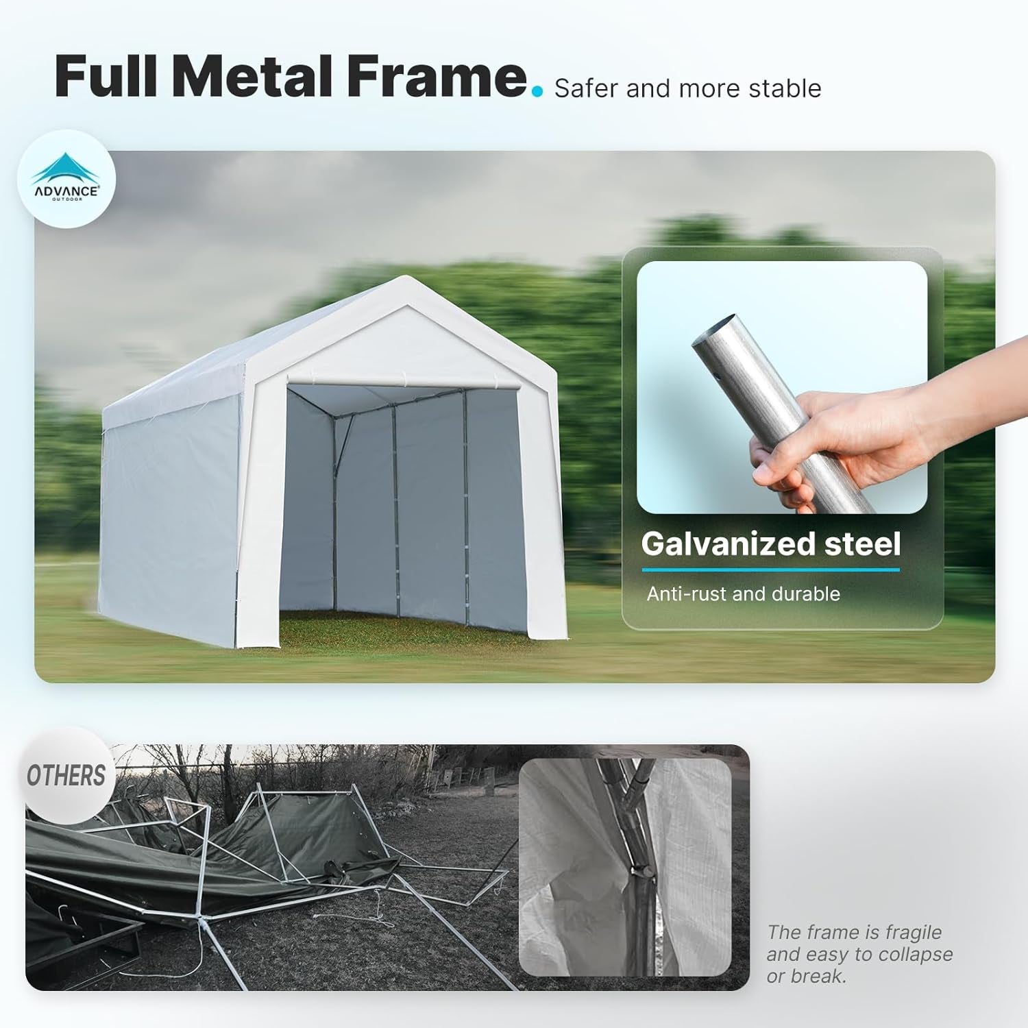 12X20 Ft Canopy Garage Heavy Duty Carport Car Boat Shelter Party Tent, Adjustable Peak Height from 9.5Ft to 11Ft, with Removable Sidewalls and Doors, White